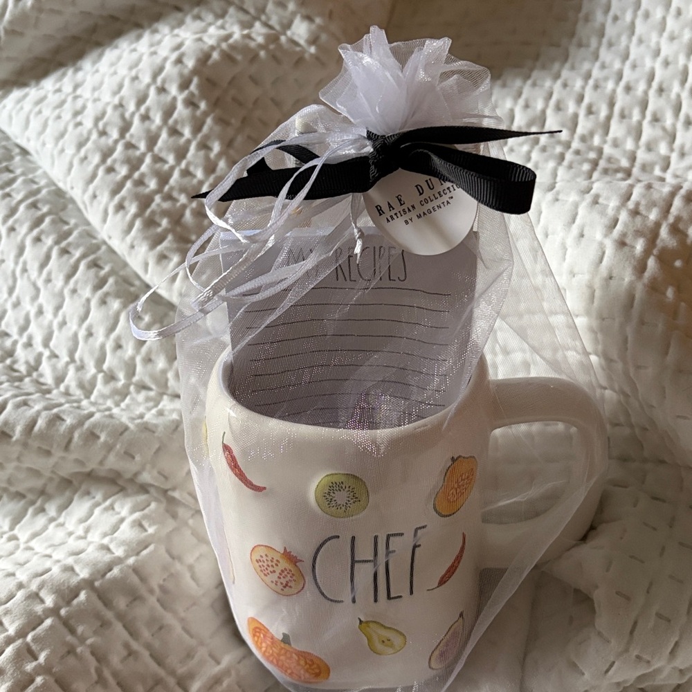 Rae Dunn White Ceramic Mug with Multicolor Fruit Accents